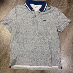 Vintage Lacoste Mens XL Pique Polo Gray 2 Button Sh Sleeve Striped Collar Golf